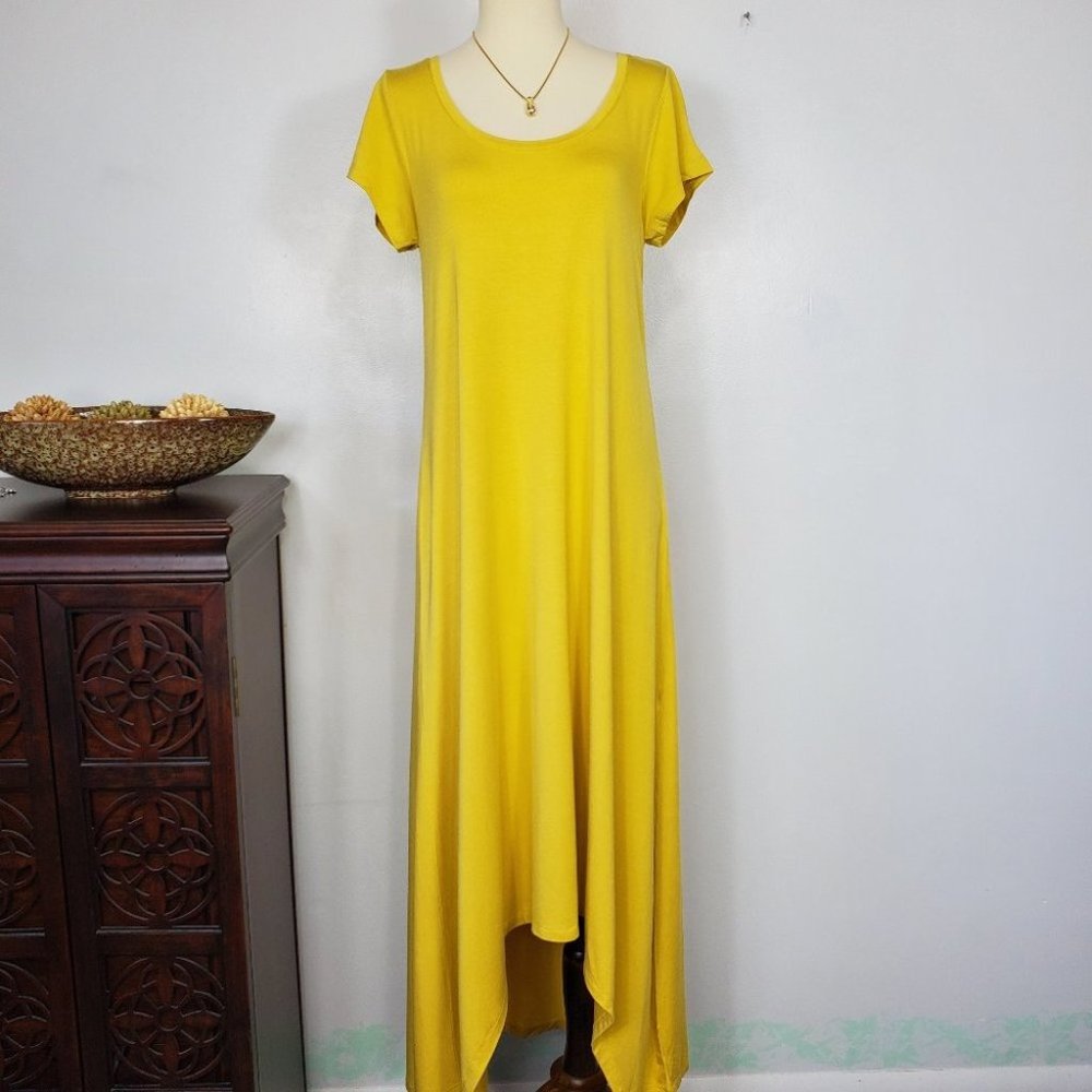 H by Halston Yellow Short Sleeve Hi-Low Hem Knit Maxi Dress NWOT Size XXS